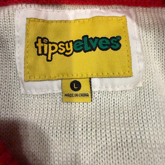 Tipsy Elves Ugly Christmas Sweater Sz L Cats Kittens Bells Kitty Red Green - Picture 8 of 9